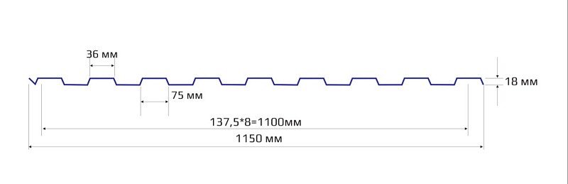 Профнастил НС 18 1150 Полиэстер 0.50 RAL 5005