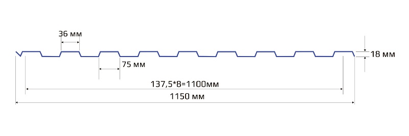Профнастил НС 18 1150 MATT 0.35 RAL 8004